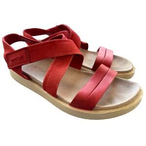 Ecco Womens Sandals Flowt Red Leather Flat Strappy Gorpcore Open Toe Adjustable